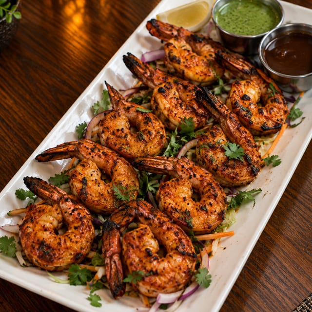 Smoked Tandoor Shrimp.