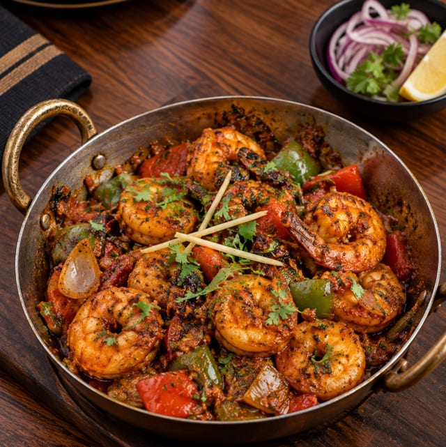 Kadahi Masala Prawns.